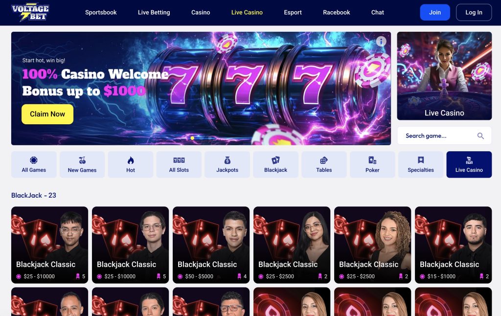 VoltageBet Online Casino Live Dealers